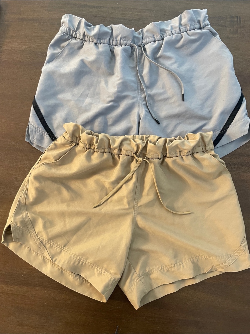 (2) Medium BCG Drawstring Tan & Gray Running Shorts w/ Pockets